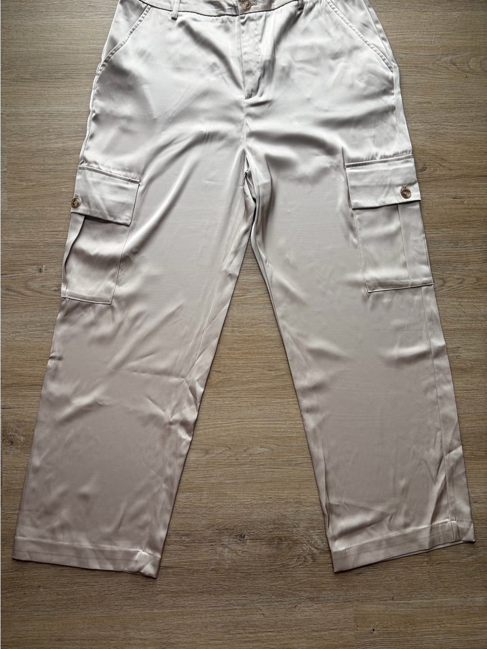 NWT DKNY Jeans Satin Cargo Pants | Pebble | Sz 16 | MSRP $89